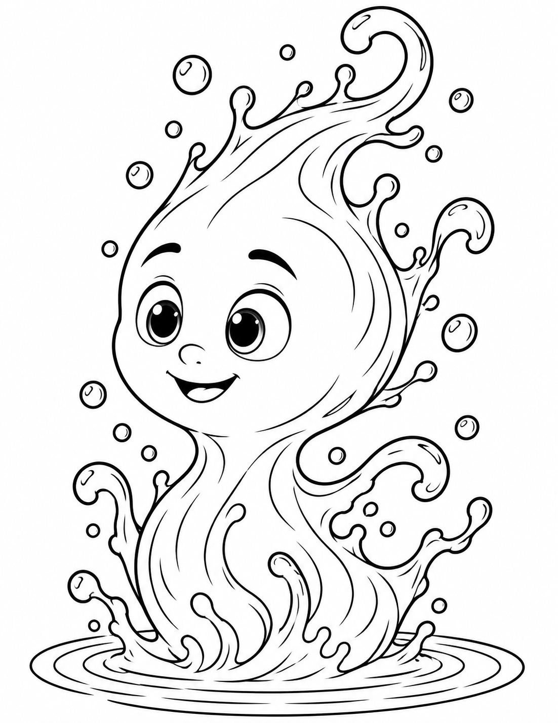 Drip rising playfully from the water with bubbles coloring page