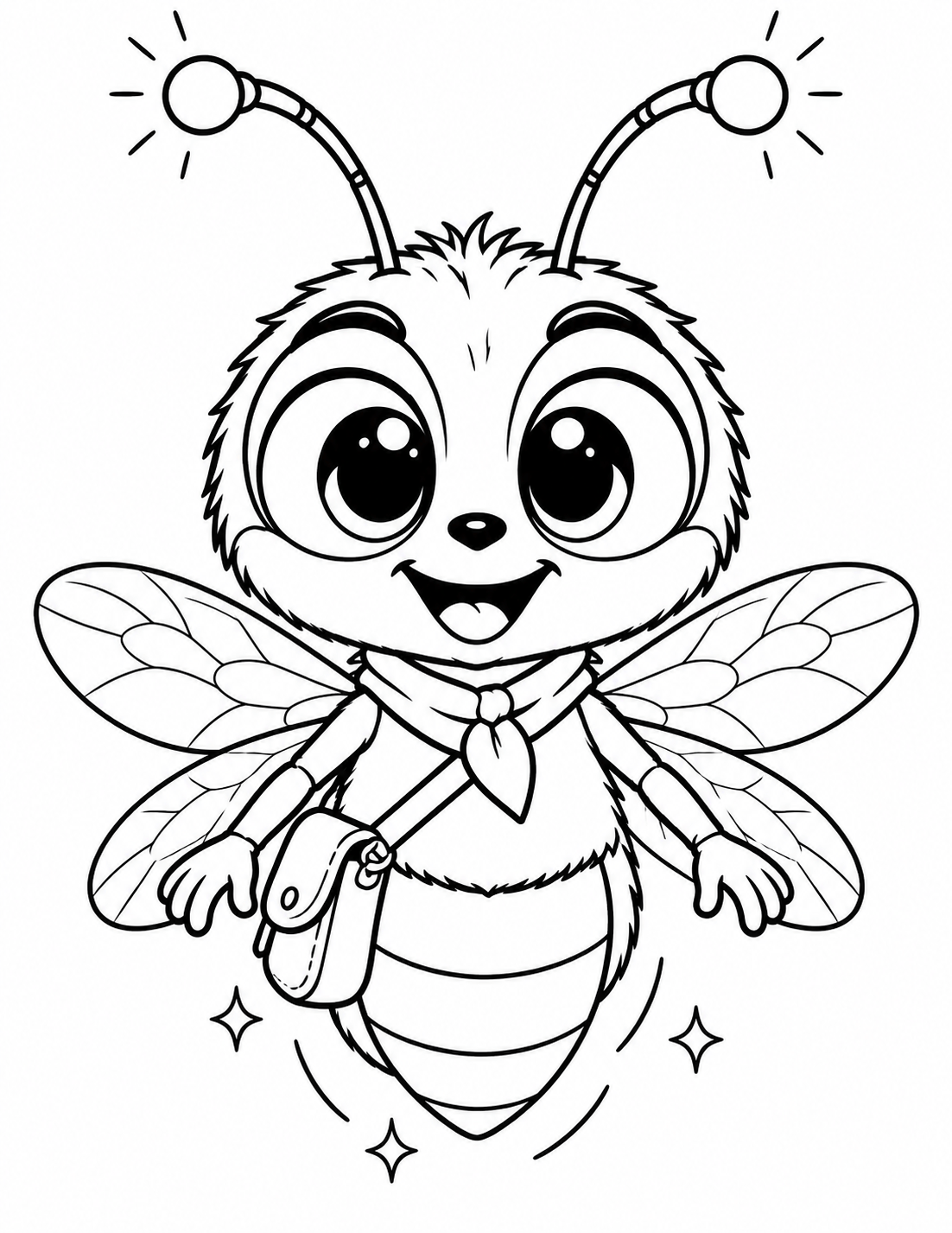 Smiling Glim with wings, scarf and glowing antennae coloring page
