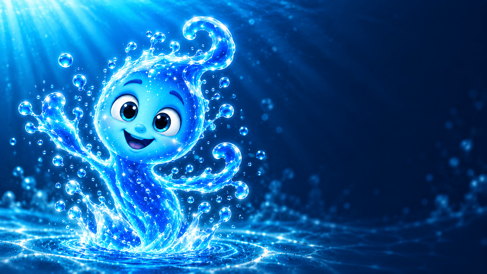 Drip takes shape from luminous flowing water
