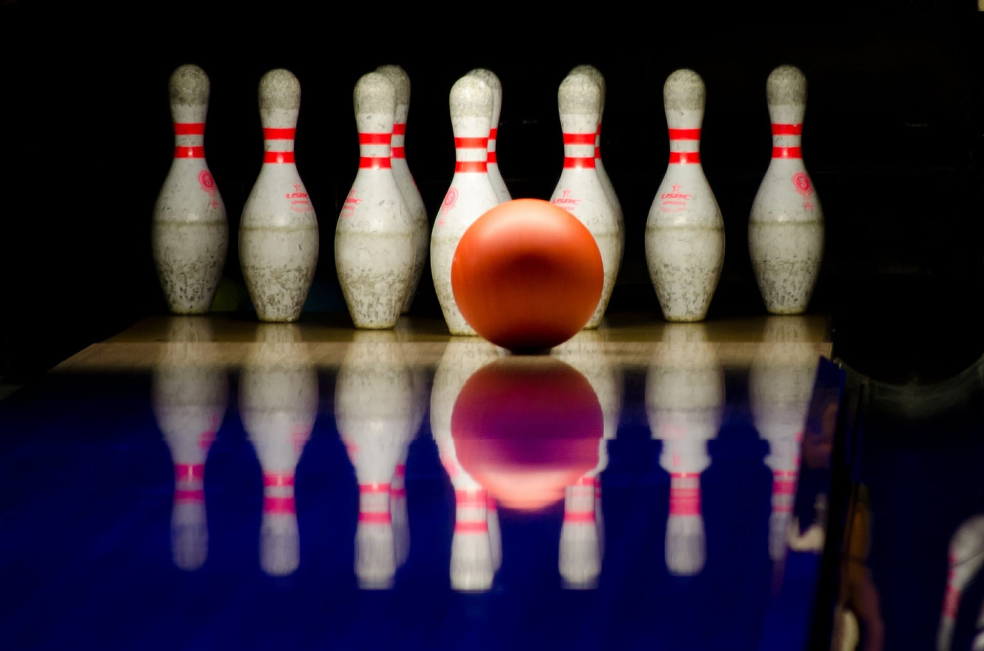Bowling ball and pins