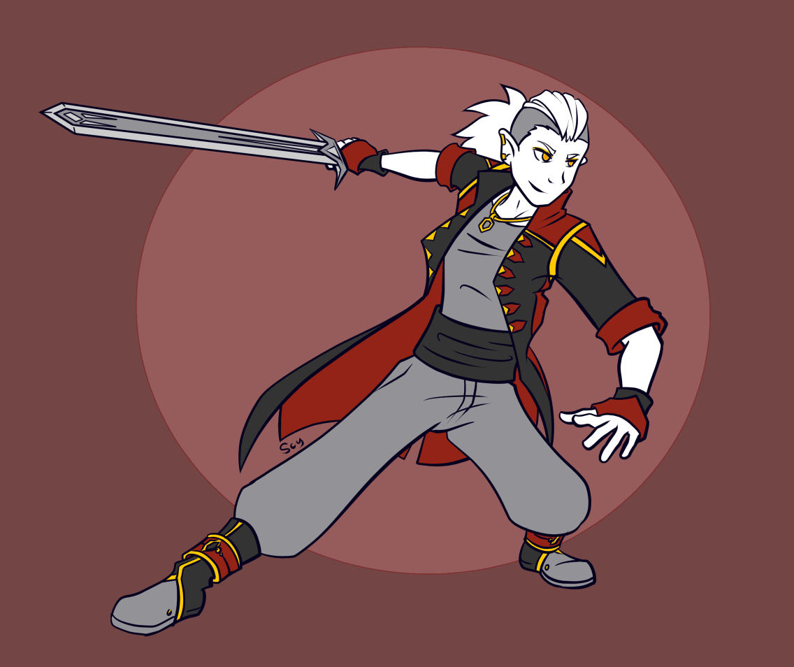 A pale vampire swordsman stands ready to fight