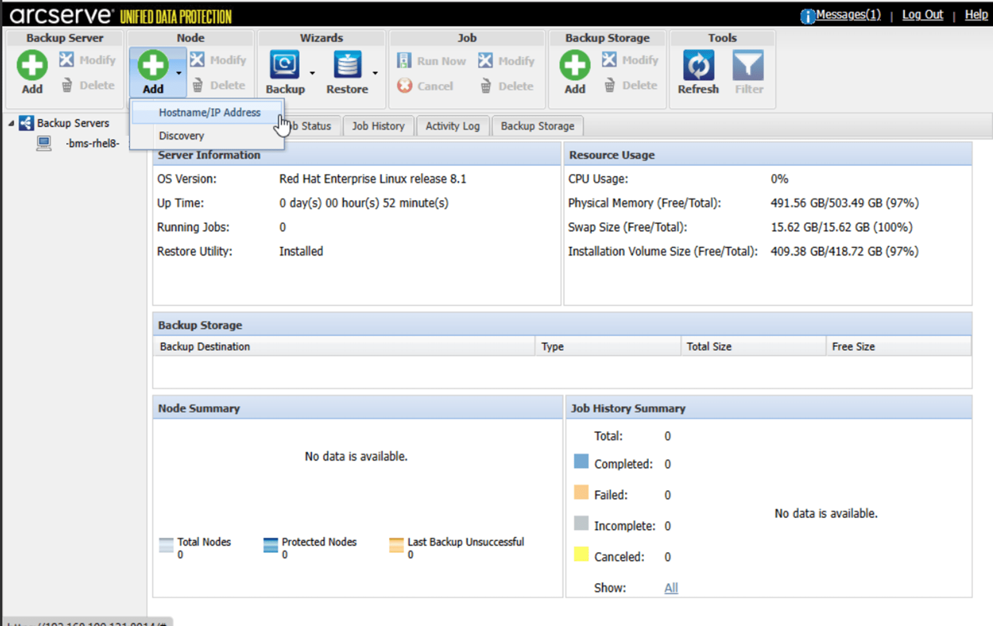 1.5. バックアッププラン設定とバックアップ実行 RHEL8.1編 - ユースケース ユースケース | Smart Data Platform  Knowledge Center