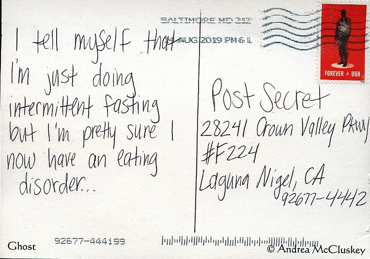 A handwritten note expressing personal thoughts on eating habits.