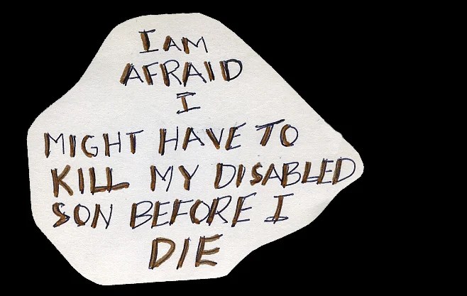 Handwritten text on a shaped paper with a simple design.