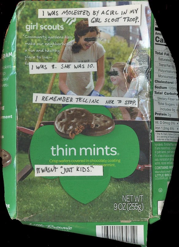 A green box with a thin mints logo and handwritten text covering the front.