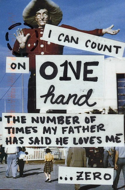 A colorful collage with a vintage photo and bold text expressing emotional sentiments.