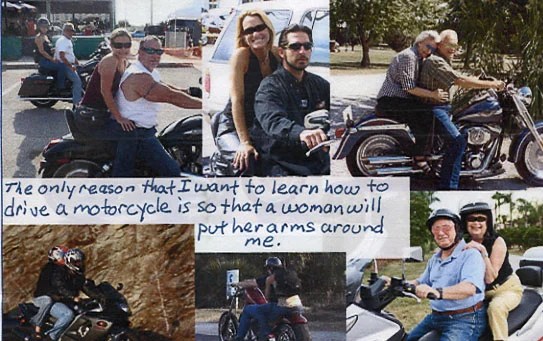 A collage featuring various motorcycle riders and couples, conveying a sense of adventure and connection.