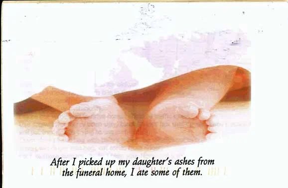 The image depicts a pair of small feet, symbolizing a child, with a soft background.