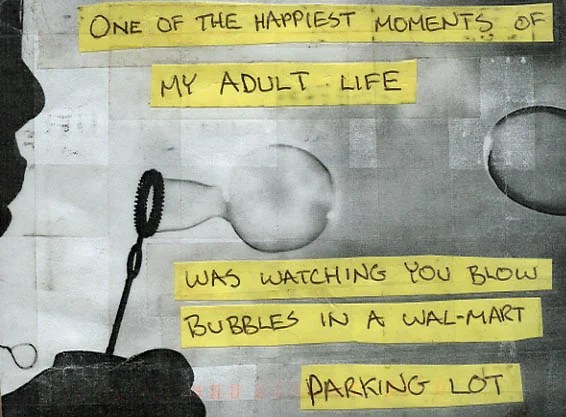 A collage featuring text on a textured background with a bubble wand.
