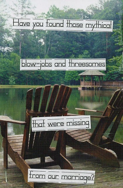 A serene lakeside scene with two wooden chairs, overlaid with text.