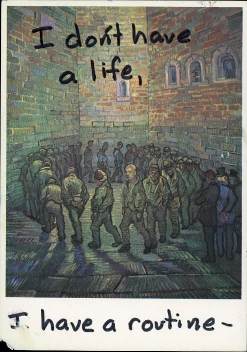 A painting depicting soldiers in a confined space, conveying a sense of isolation.