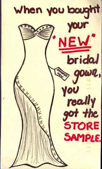 A simple doodle of a bridal gown with handwritten text.