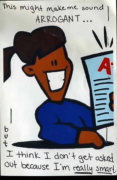 A cartoon character with a big smile holding a paper with an A+ grade, expressing a conflicted feeling about intelligen…