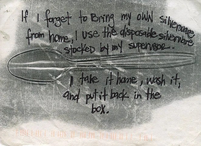 The front features a drawn spoon with handwritten text over a textured background.