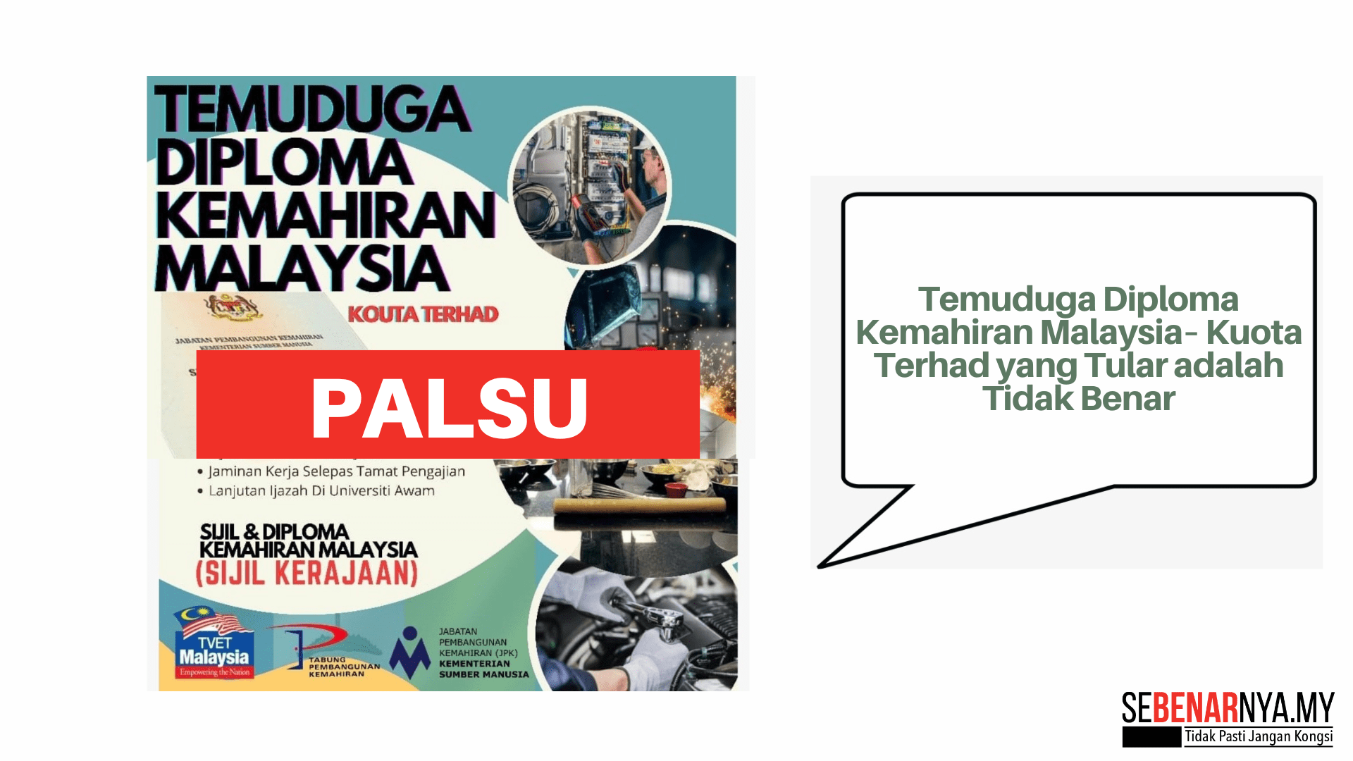 Temuduga Diploma Kemahiran Malaysia– Kuota Terhad yang Tular adalah Tidak Benar