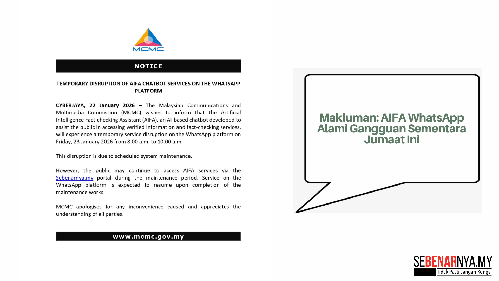 Makluman: AIFA WhatsApp Alami Gangguan Sementara Jumaat Ini
