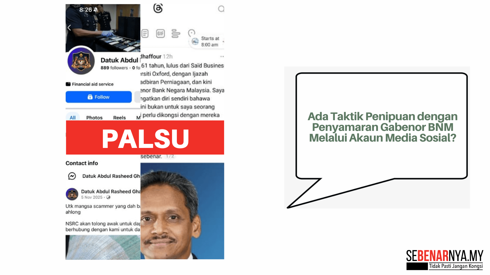 Ada Taktik Penipuan dengan Penyamaran Gabenor BNM Melalui Akaun Media Sosial?