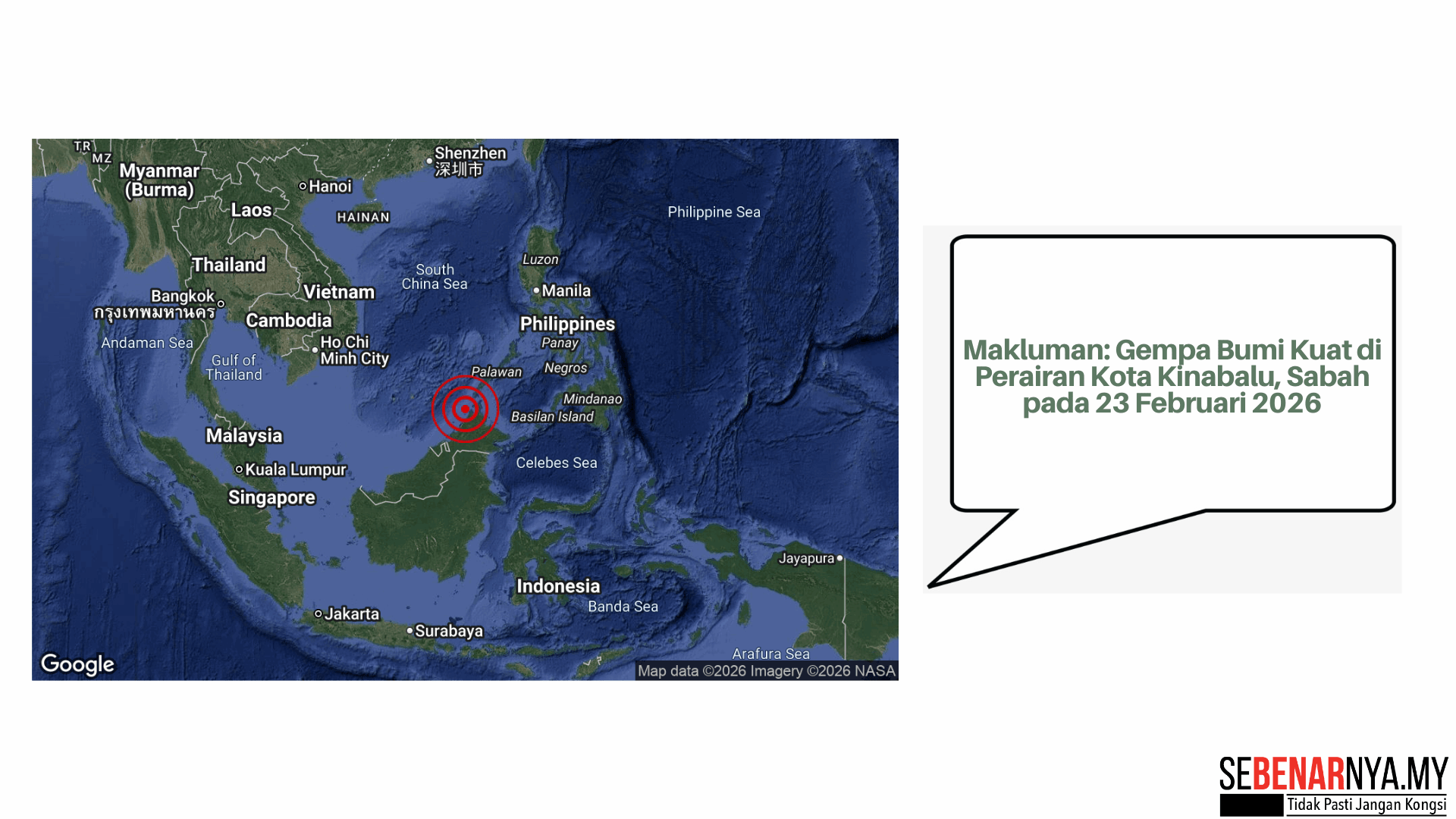 Makluman: Gempa Bumi Kuat di Perairan Kota Kinabalu, Sabah pada 23 Februari 2026
