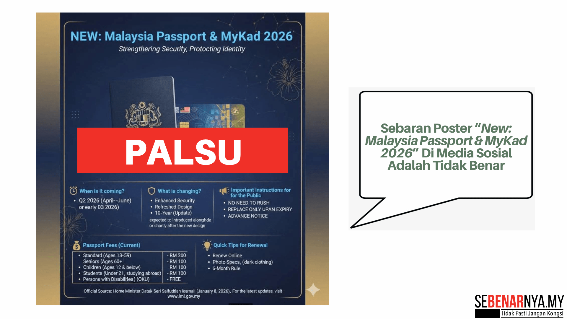 Sebaran Poster “New: Malaysia Passport &amp; MyKad 2026” Di Media Sosial Adalah Tidak Benar