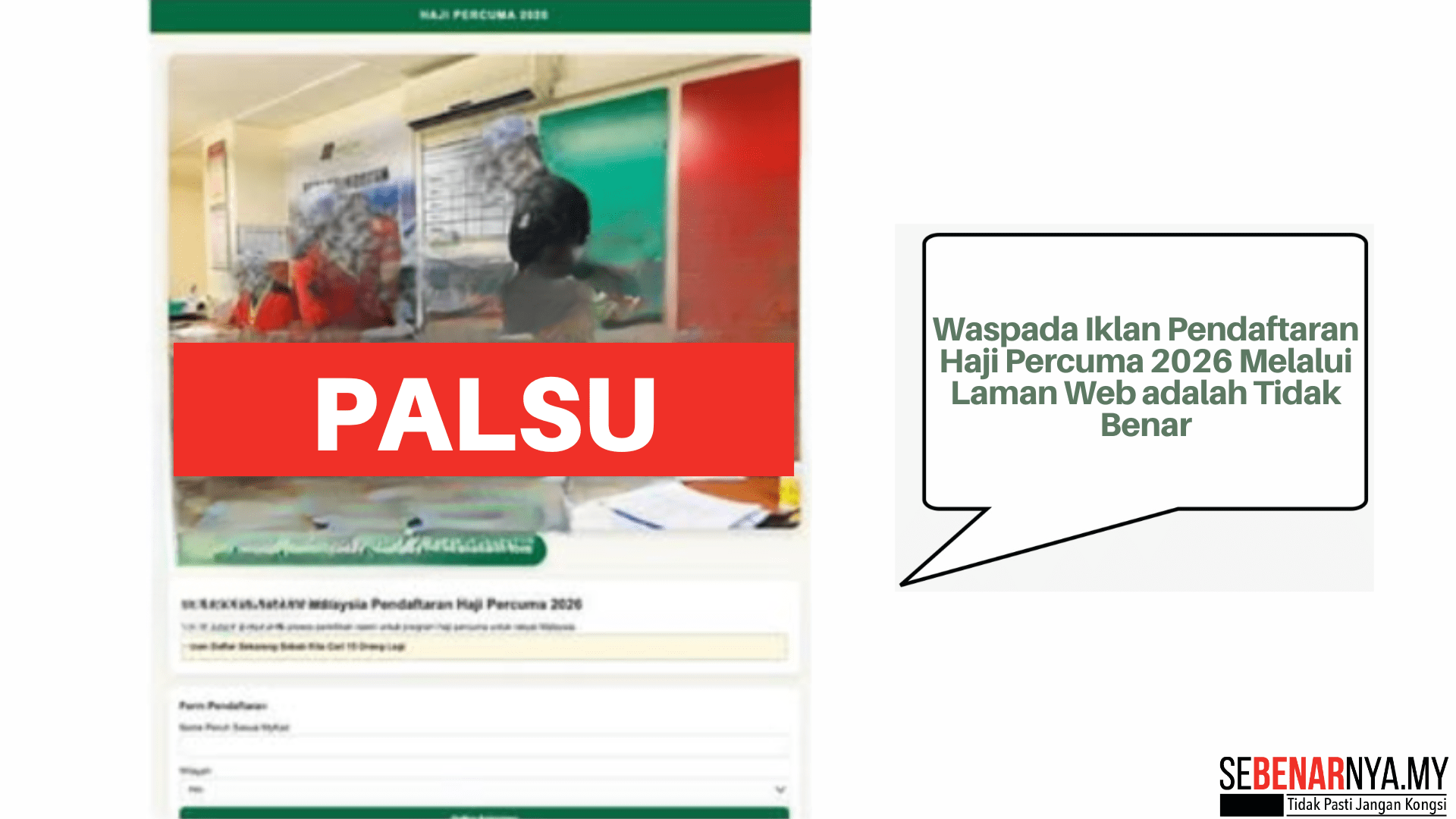 Waspada Iklan Pendaftaran Haji Percuma 2026 Melalui Laman Web adalah Tidak Benar