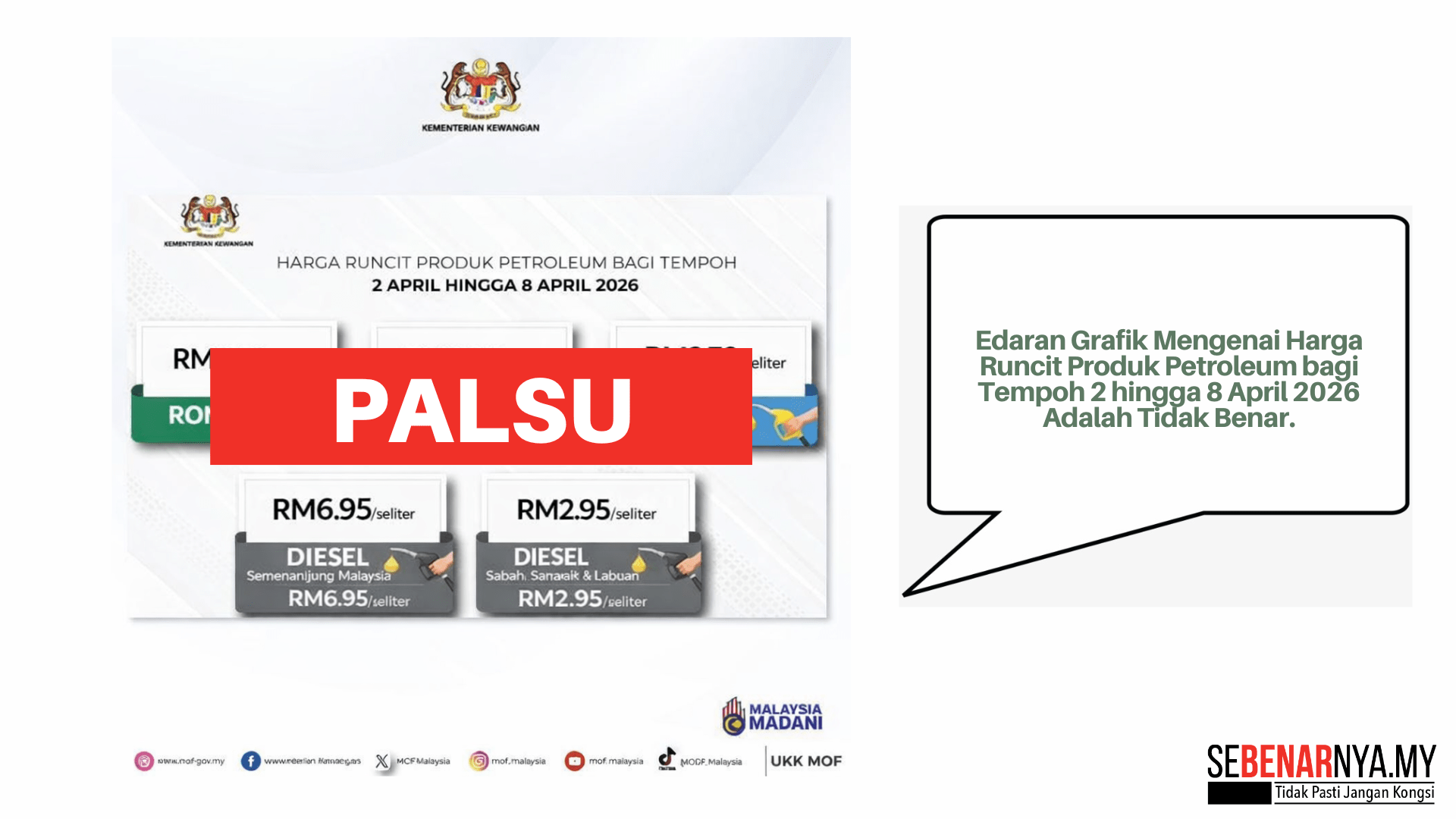 Edaran Grafik Mengenai Harga Runcit Produk Petroleum bagi Tempoh 2 hingga 8 April 2026 Adalah Tidak Benar