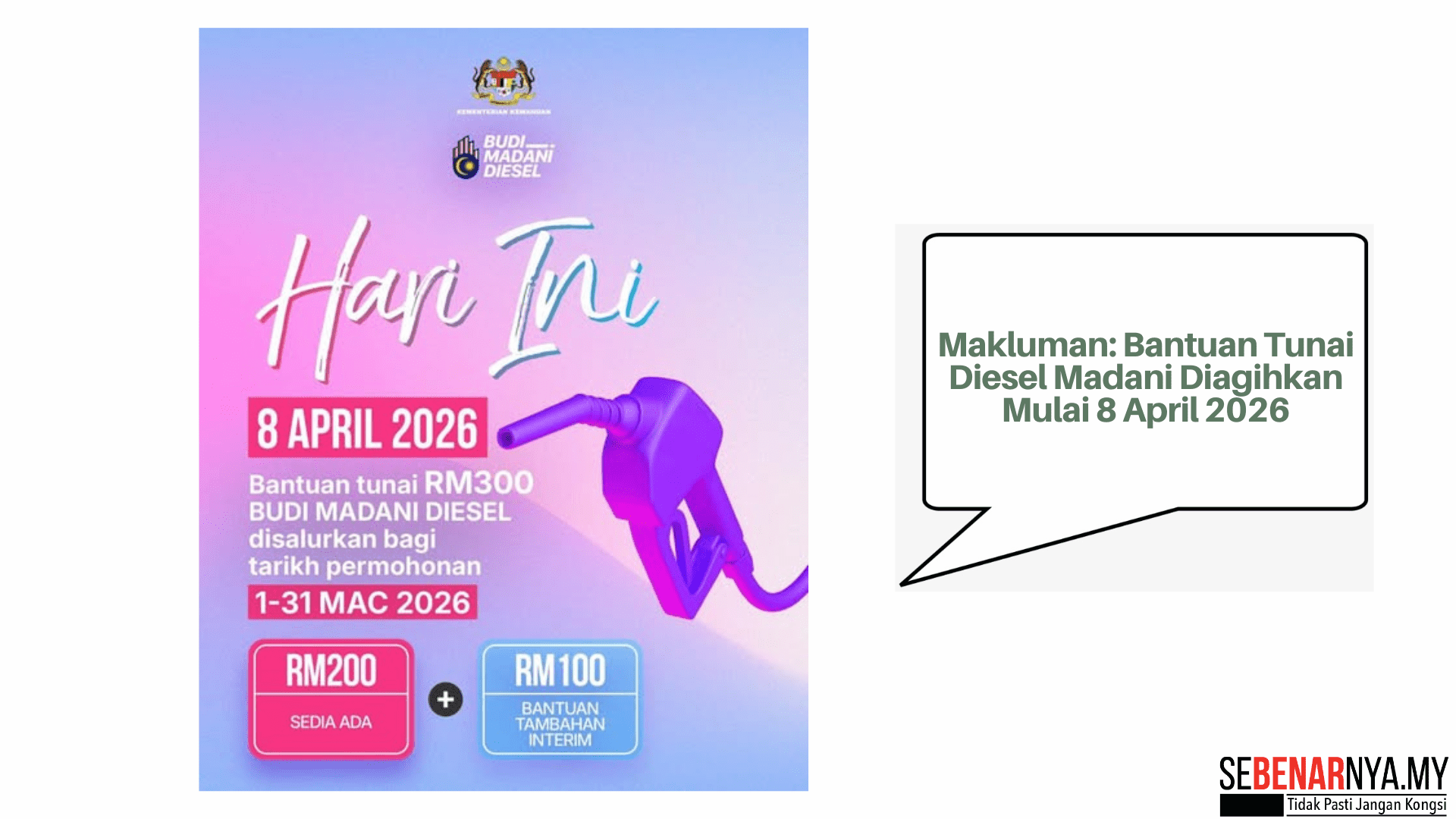 Makluman: Bantuan Tunai Diesel Madani Diagihkan Mulai 8 April 2026