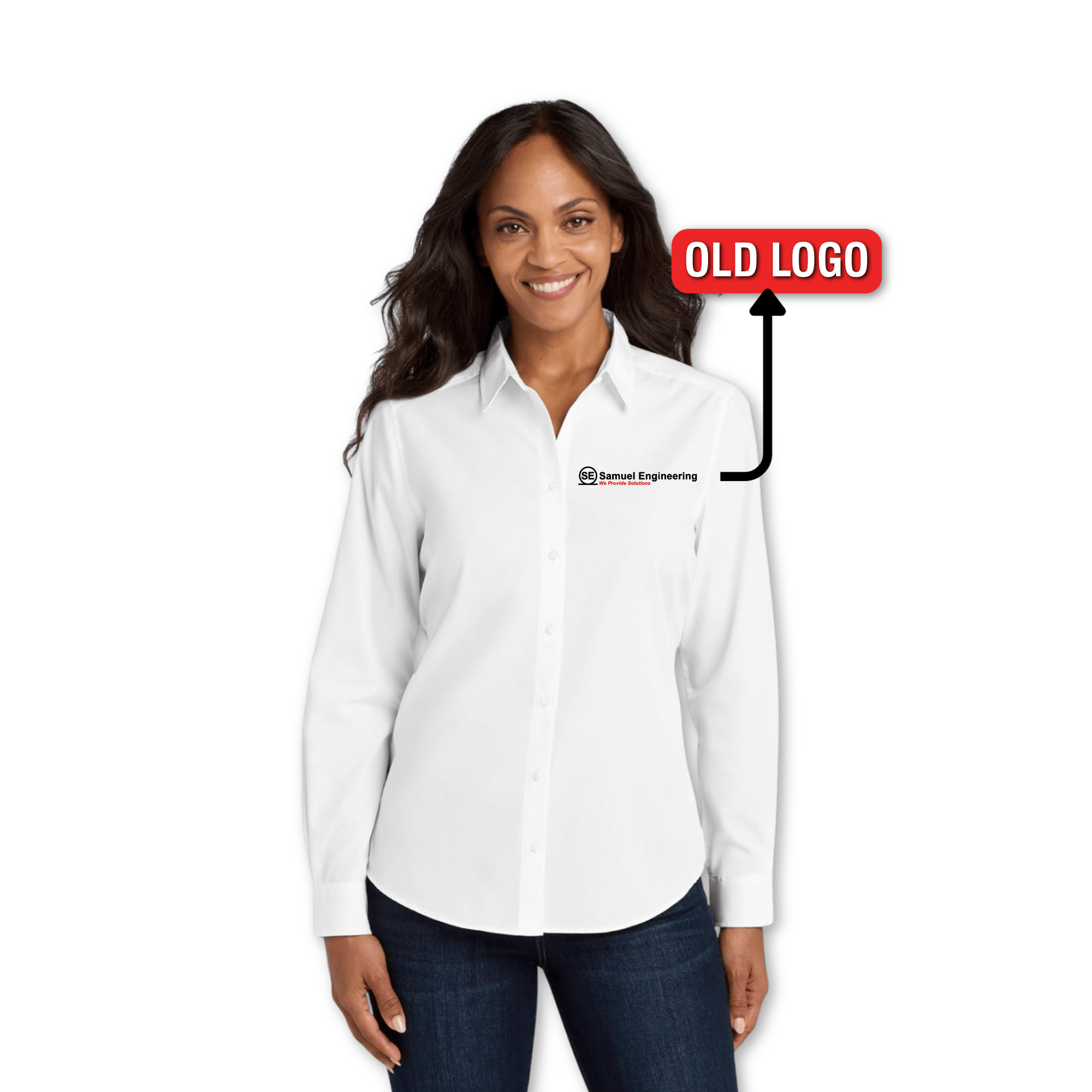 Ladies' White Long Sleeve Button Up (Denver Office)