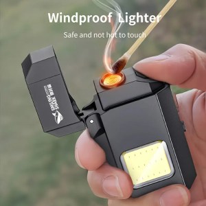 Tech & DIY 12 Smiling Shark COB Keychain Flashlight & USB‑Rechargeable Electronic Lighter – Windproof, Multi‑Mode LED Torch with Carabiner Clip