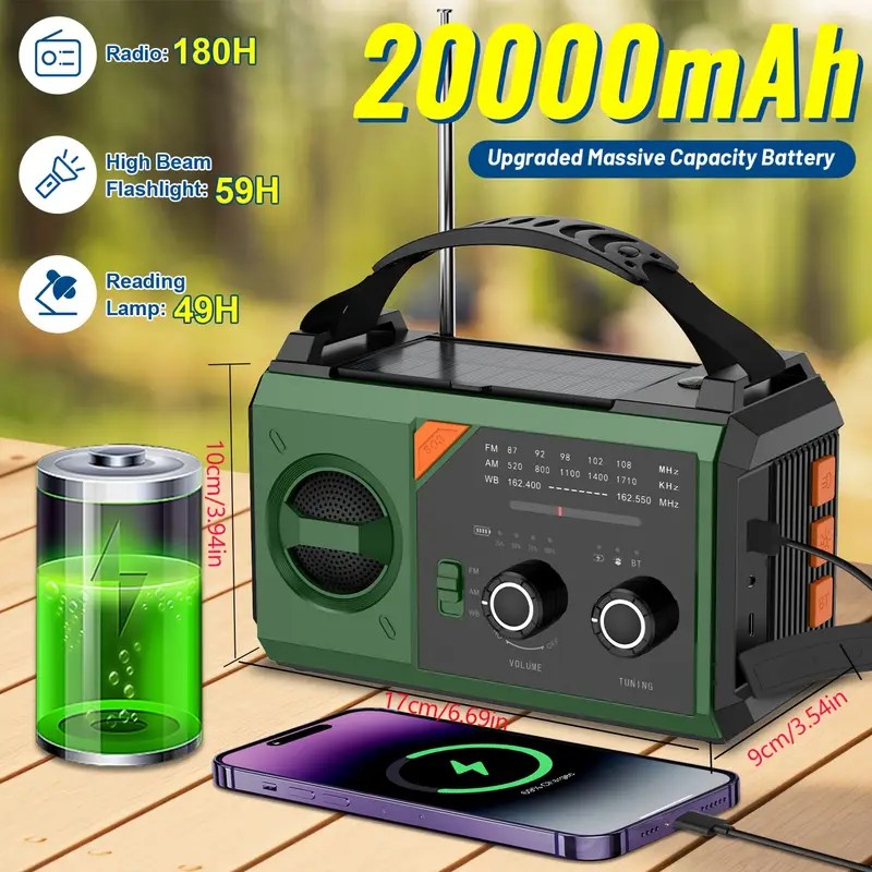 20000mAh Solar Powered Emergency Weather Radio with Hand Crank 4