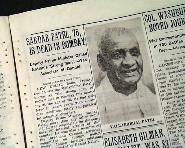 Sardar patel's contribution in int % egrating 565 princely states into a newly independent india is unforgettable The death of Vallabhbhai Patel... - RareNewspapers.com