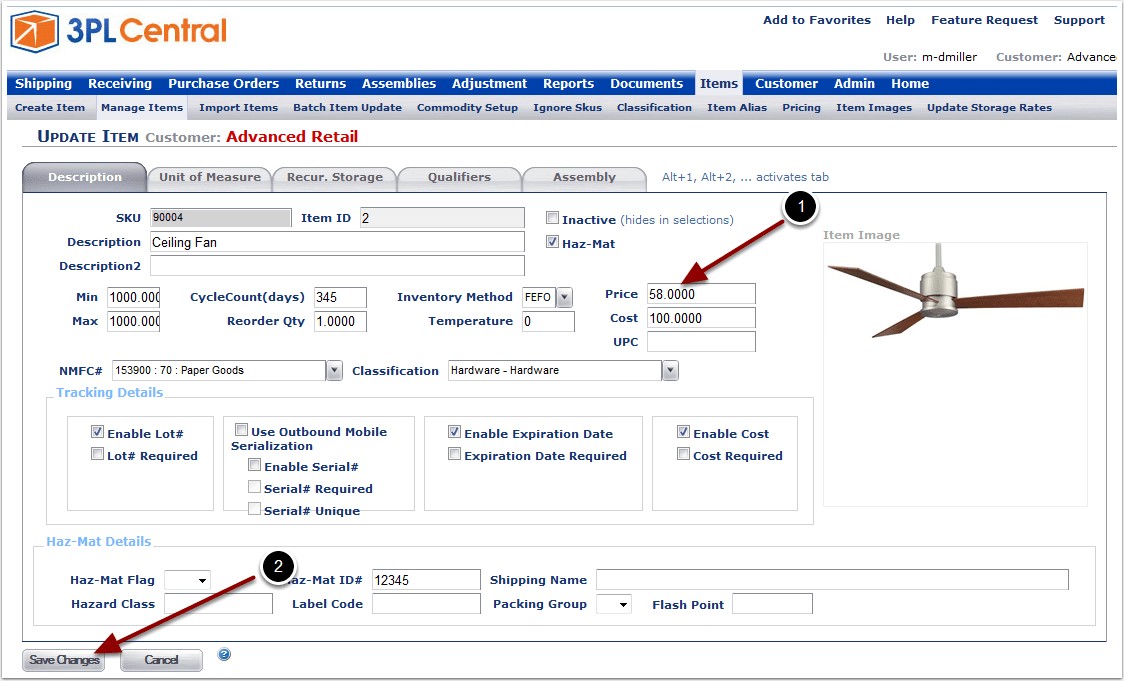 Items > pricing > in manage item