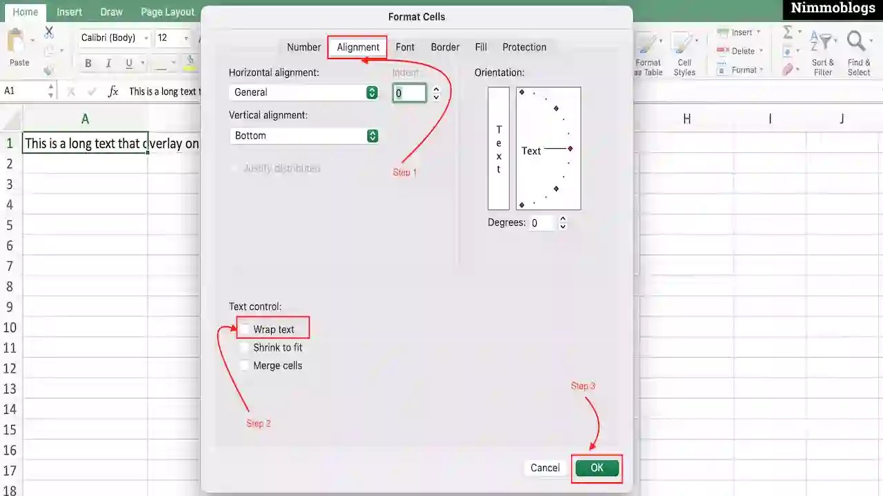 Wrap text in excel