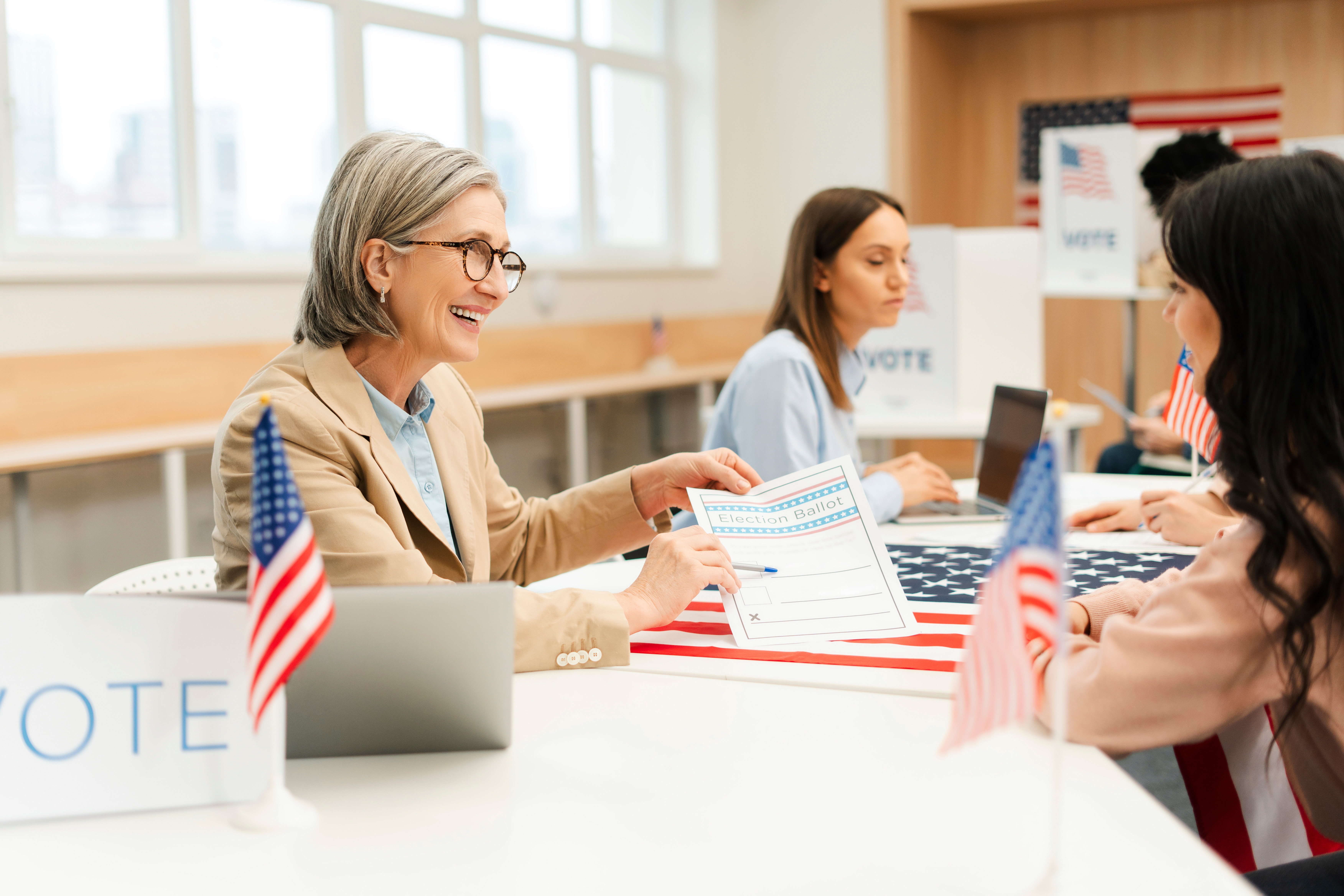 Happy and safe poll worker