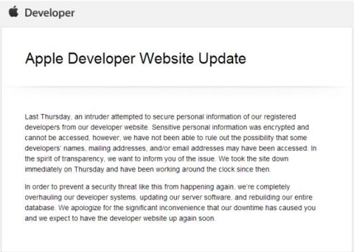 Apple iOS Developer Center data breach