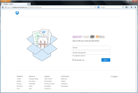 Dropbox  phishing page