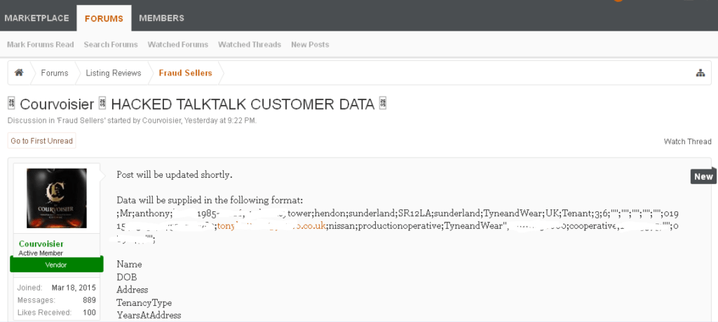 talktalk data deep web