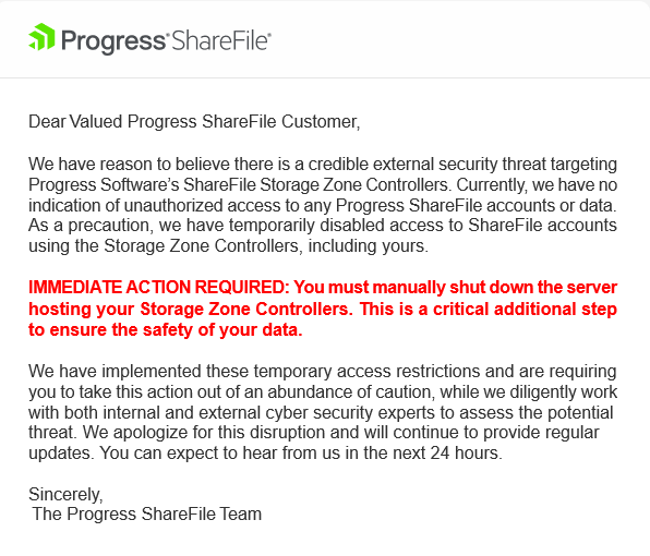 Progress alerta a clientes de ShareFile por amenaza crítica en servidores