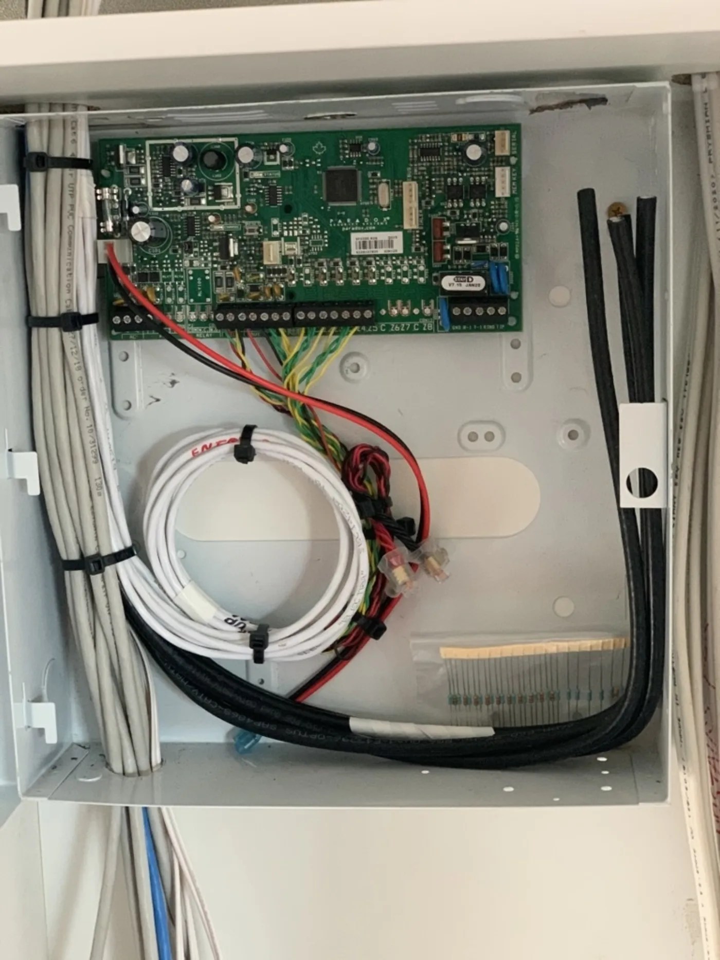 Alarm and access control panel enclosure wired and terminated by SRS Services in Sydney