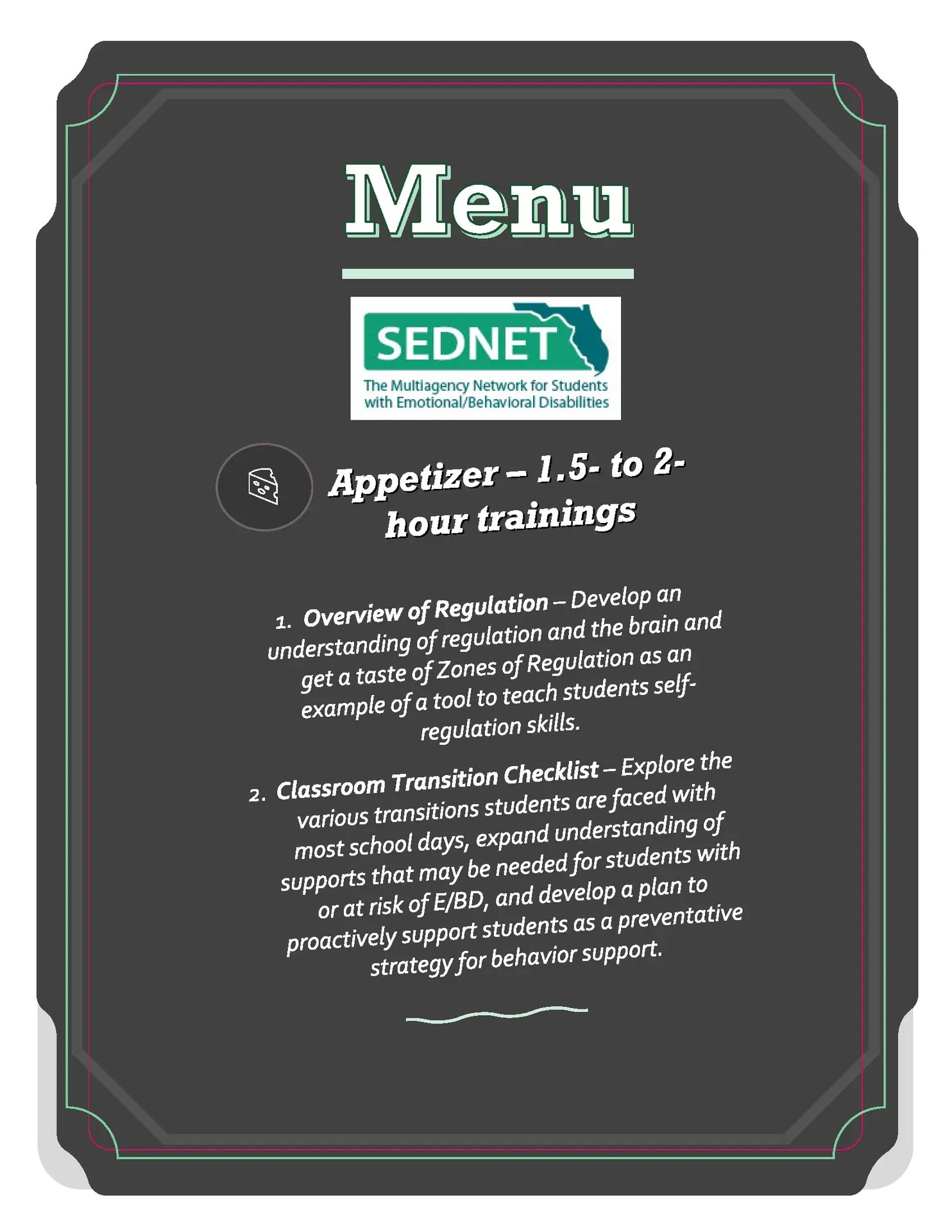SEDNET Menu Page 1