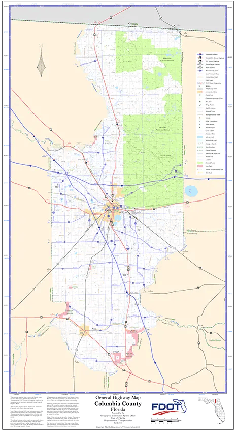 Columbia Map from Florida Department of Transportation. Links to Columbia School district.