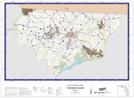 Gadsden Map from Florida Department of Transportation. Links to Gadsden School District.