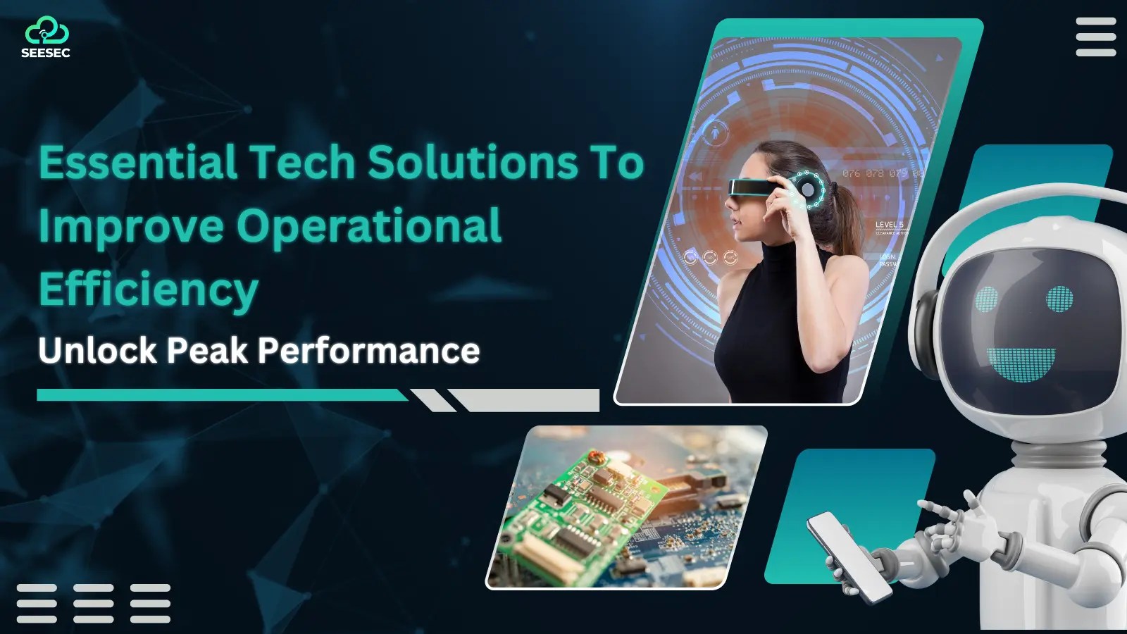 A visual representation of essential Tech Solutions To Improve Operational Efficiency such as AI, cloud optimization, automation, and analytics.