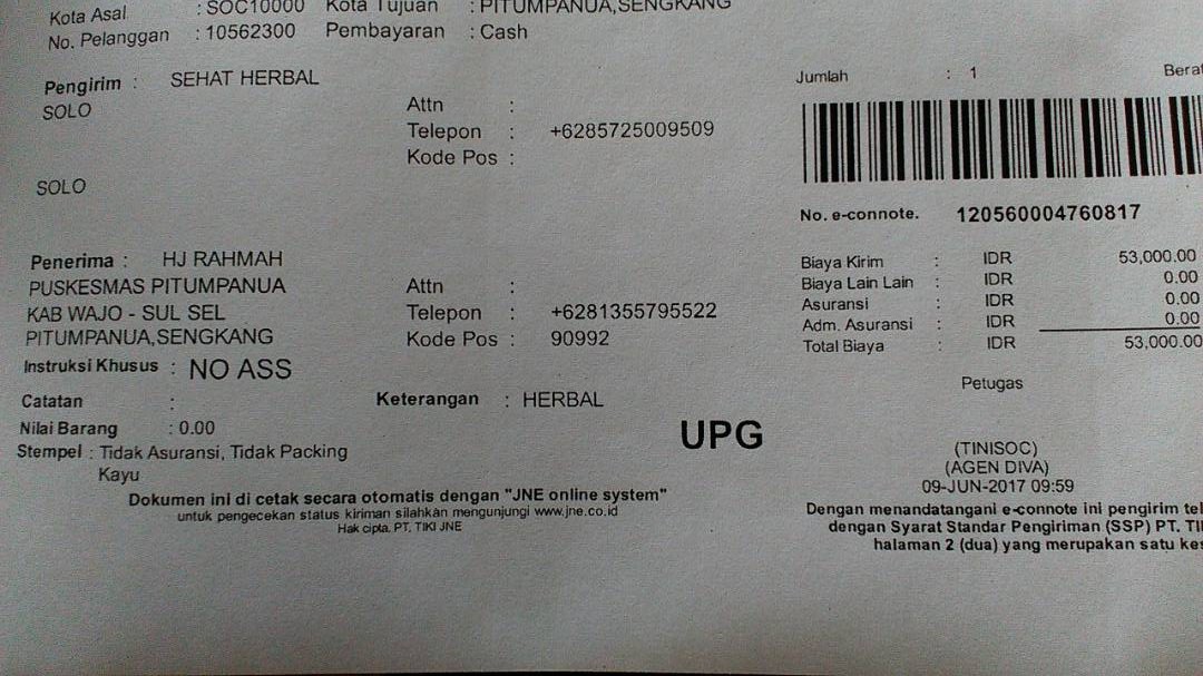 Bukti Pengiriman  sehatherba.com