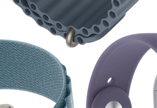 Apple Watch Series 11 bands: purple fog Sport Band, anchor blue Ocean band, starlight Sport Band, light blue Alpine Loop