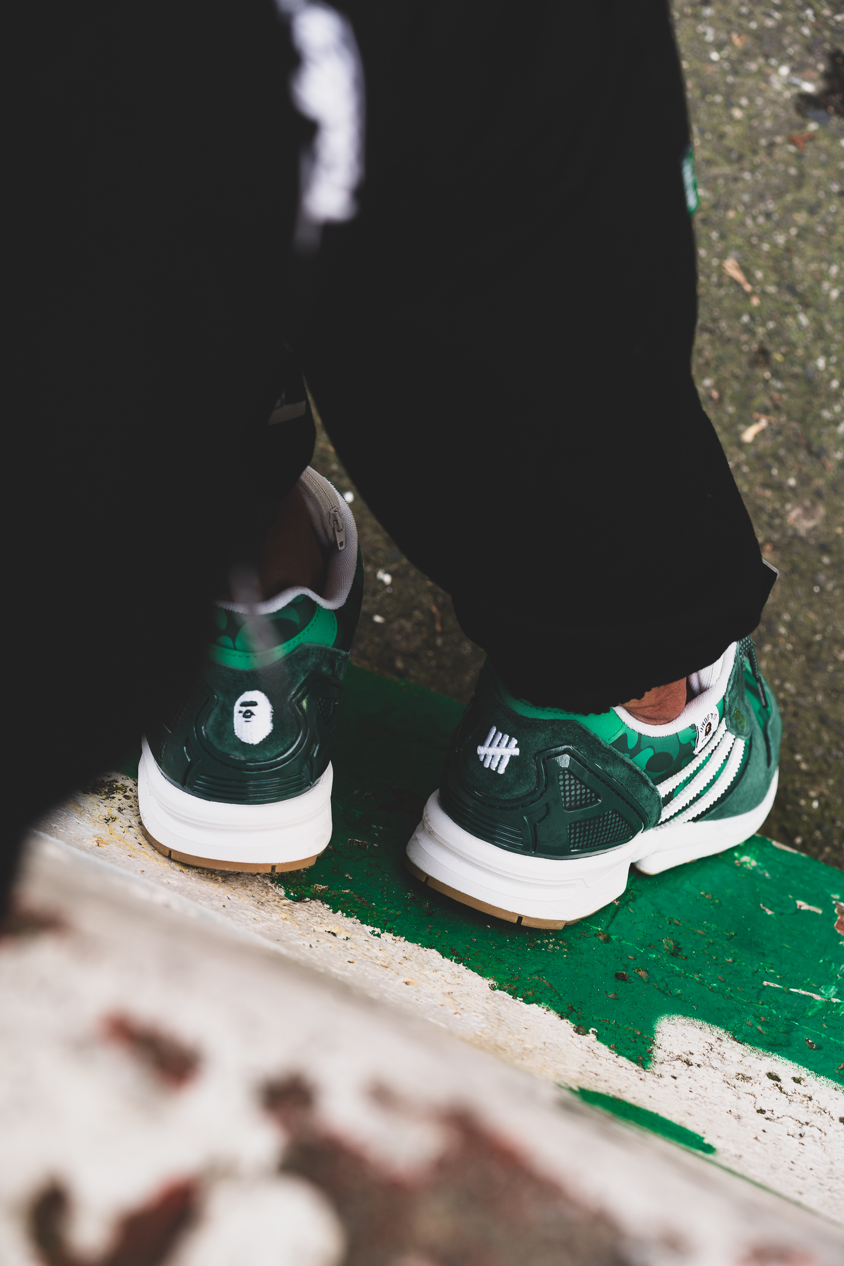 bape x undefeated x adidas zx 8000 on feet