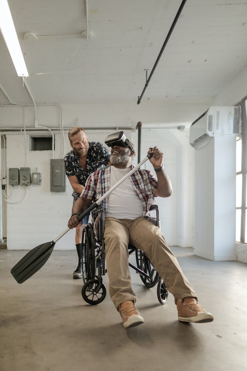 man paddling while wearing virtual reality glasses