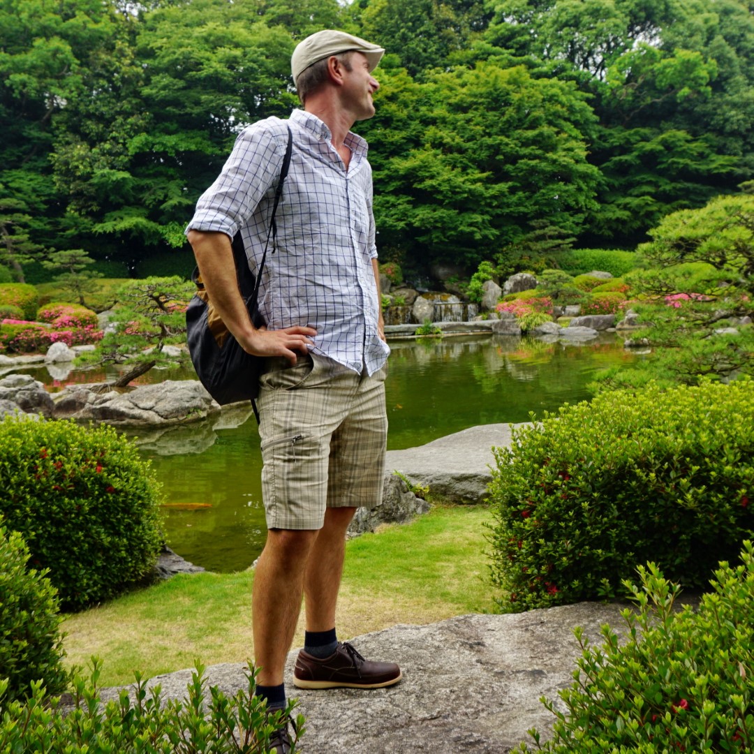 Working it in a Zen garden in Fukuoka