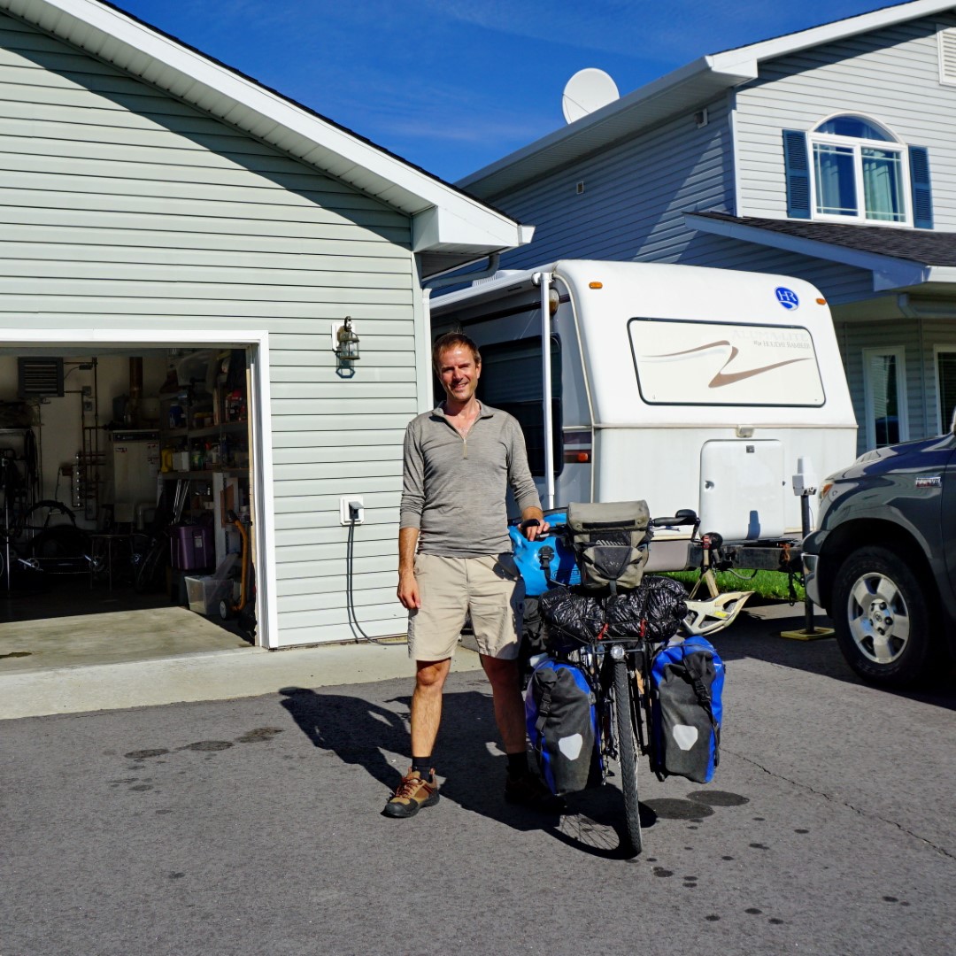 Outside Marilyn's comfy motor home.