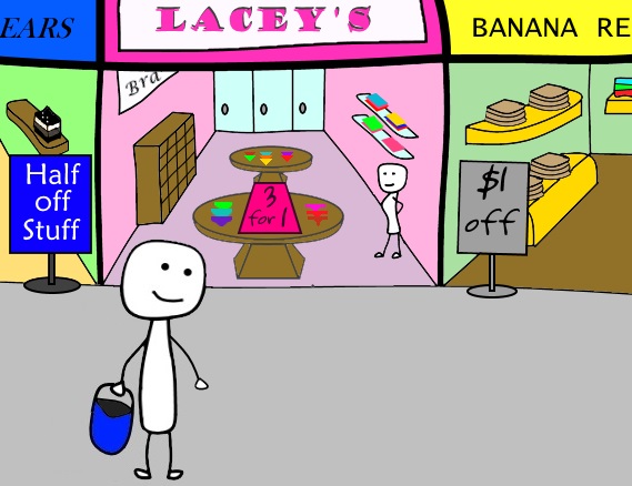 Minimalist stick man at the mall