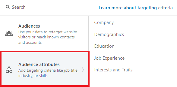Audience attributes categories